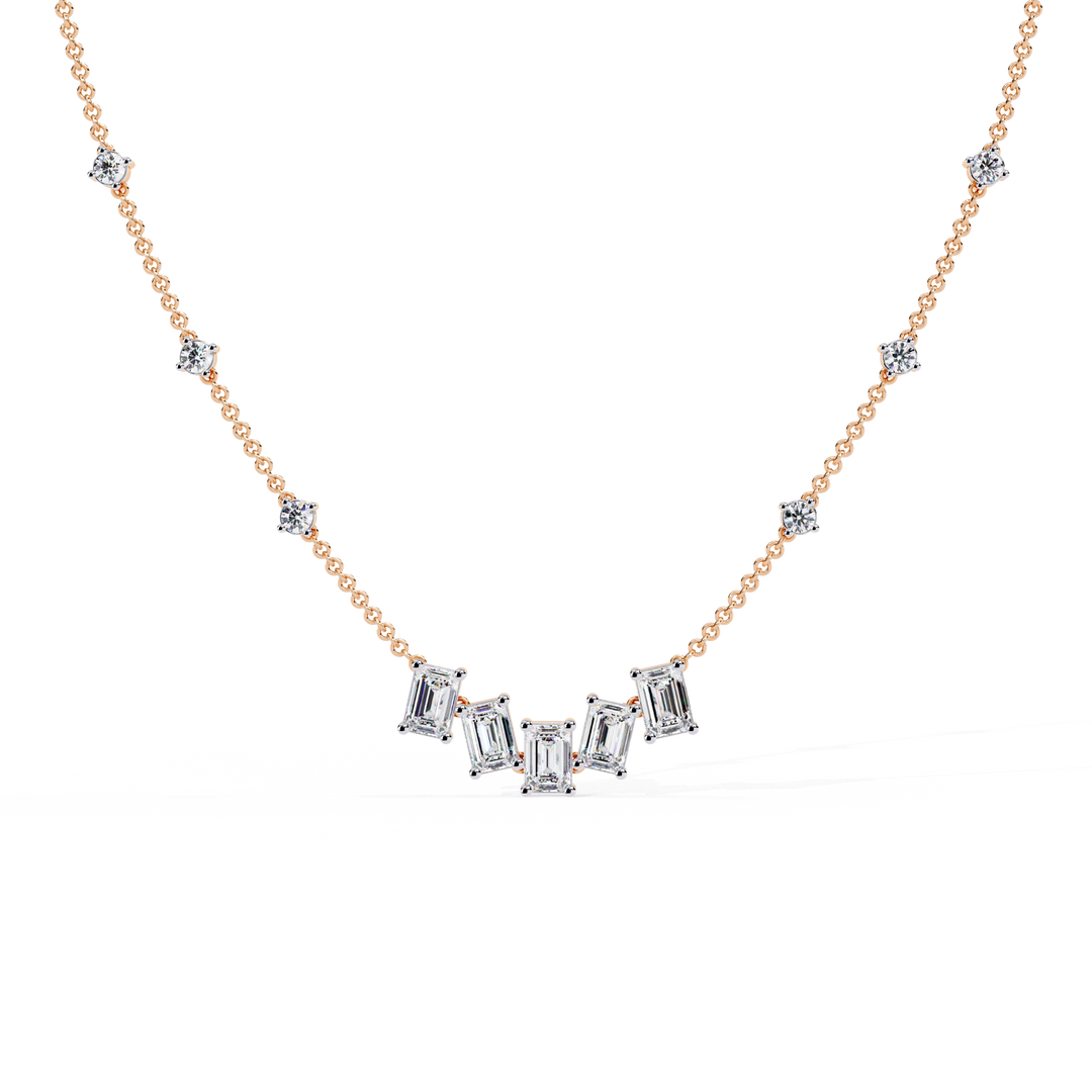 Round & Emerald Cut Diamond Necklace