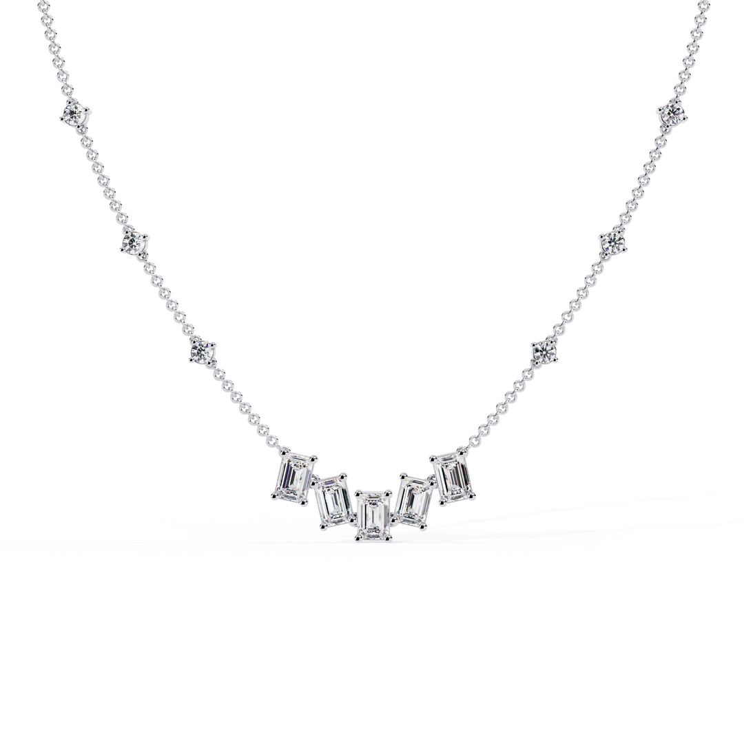 Round & Emerald Cut Diamond Necklace