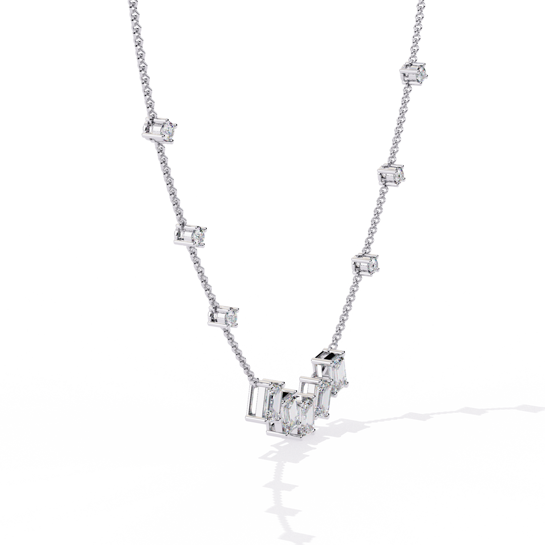 Round & Emerald Cut Diamond Necklace