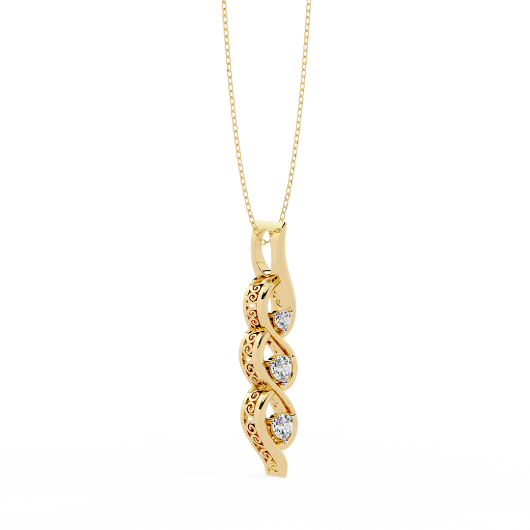 Triple diamond swirl pendant necklace