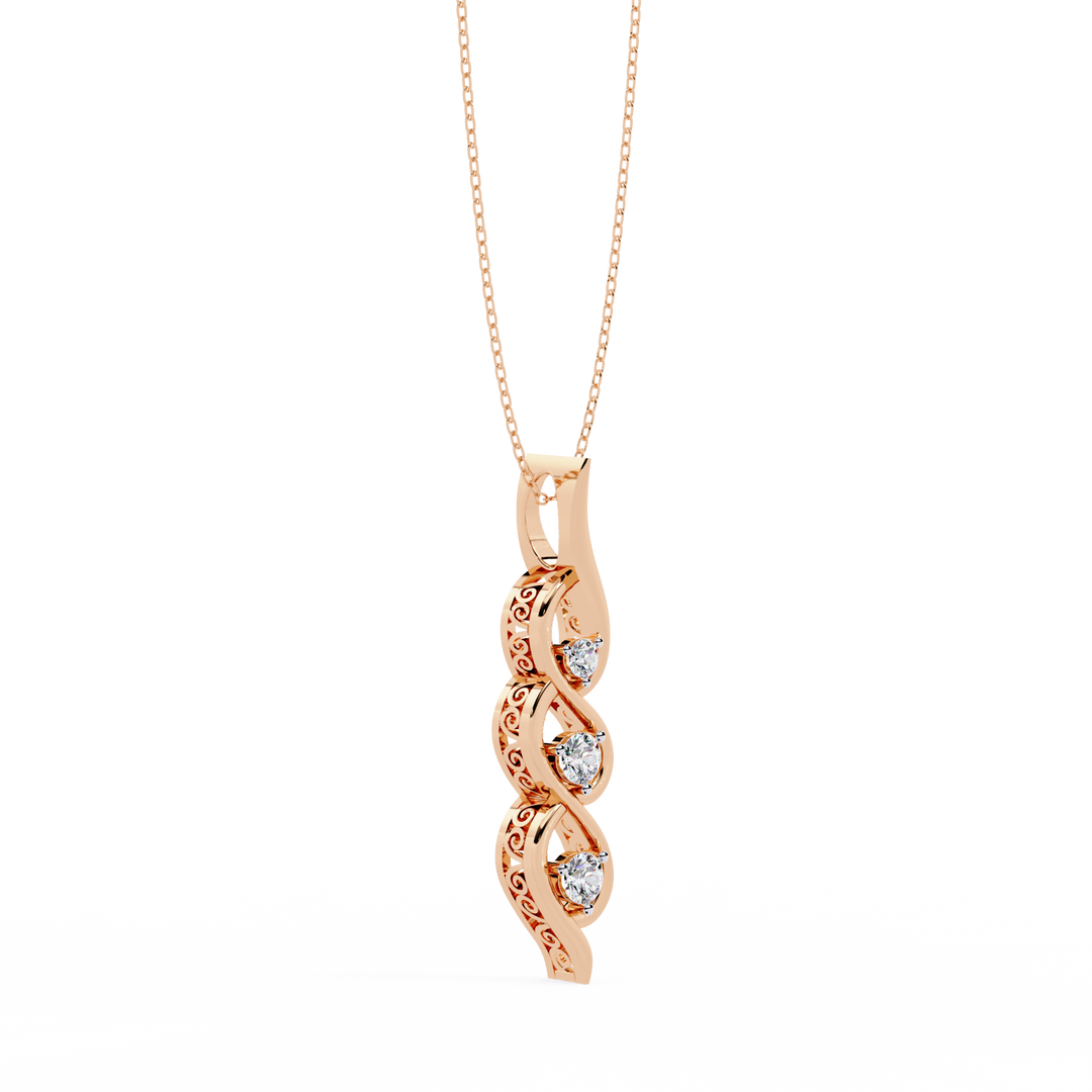 Triple diamond swirl pendant necklace