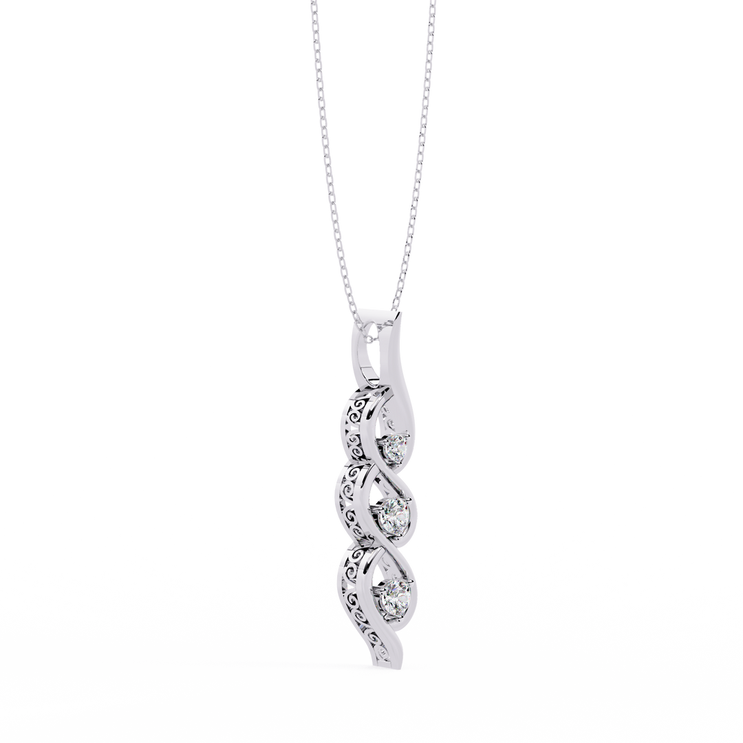Triple diamond swirl pendant necklace
