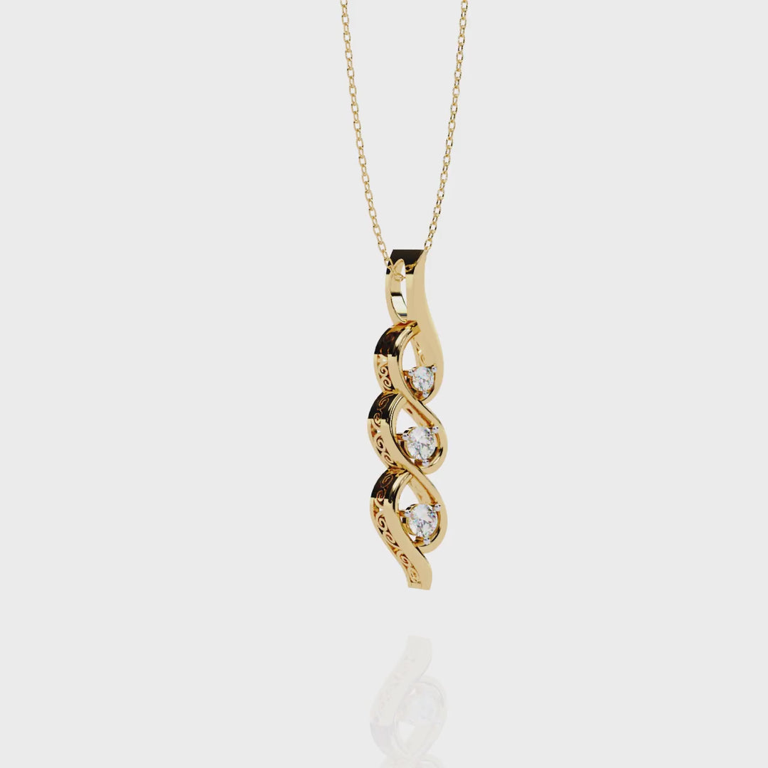 Triple diamond swirl pendant necklace