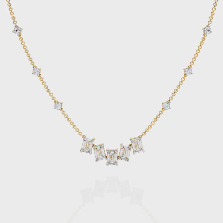 Round & Emerald Cut Diamond Necklace